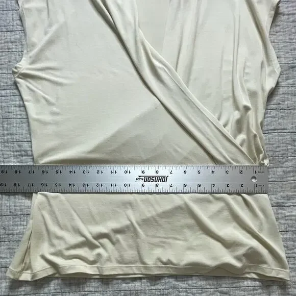 Ralph Lauren Women L Cream Sleeveless Draped Stretch Blouse Quiet Luxury Top EUC - Picture 4 of 5